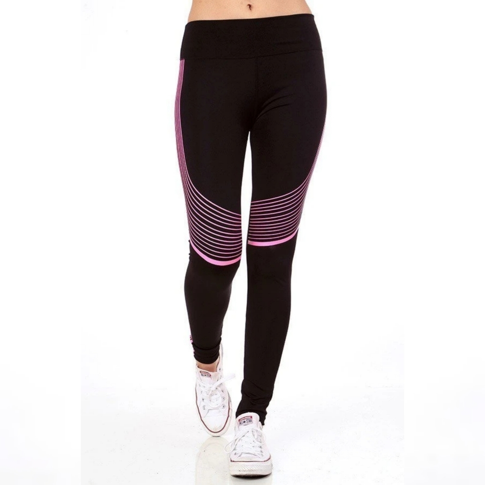 Black & Blue Side Striped Yoga Leggings - Picture 5 of 6